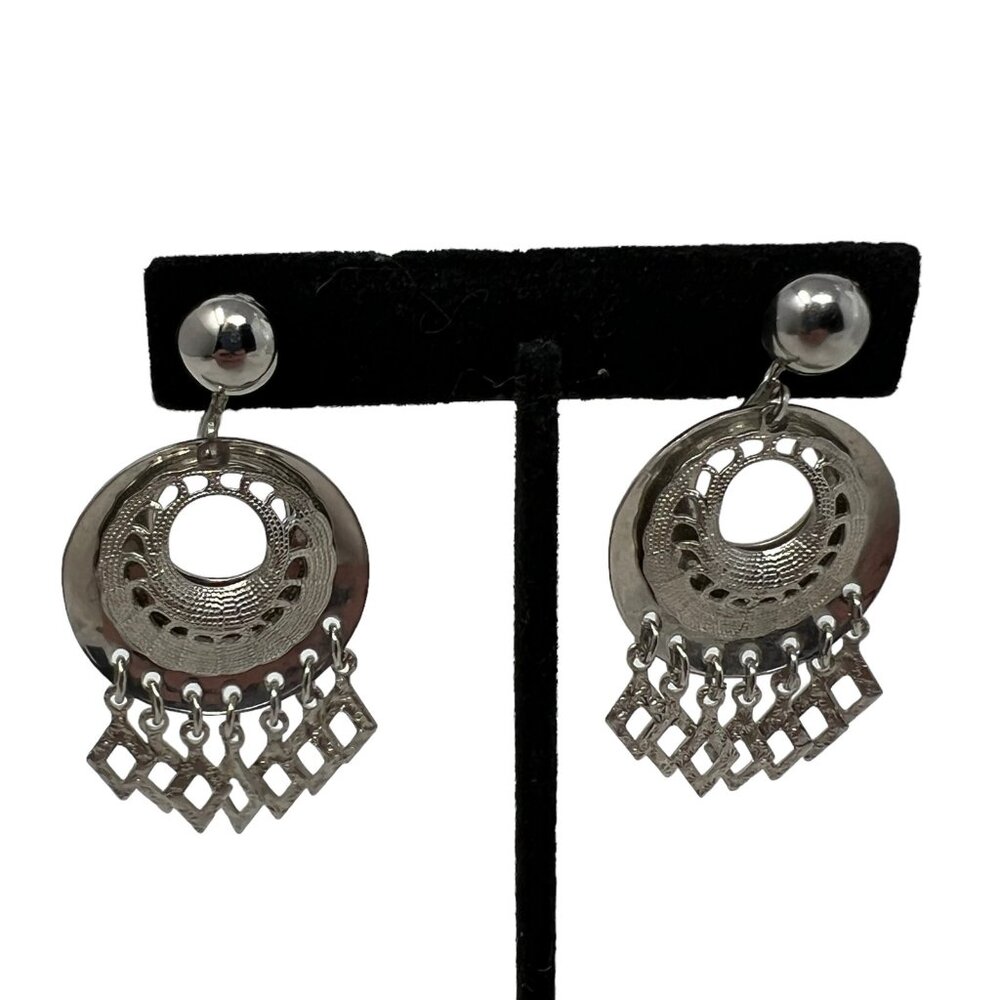 Vintage‎ Dangle Earrings Belly Dancing Large Disk Silver Tone Dangles